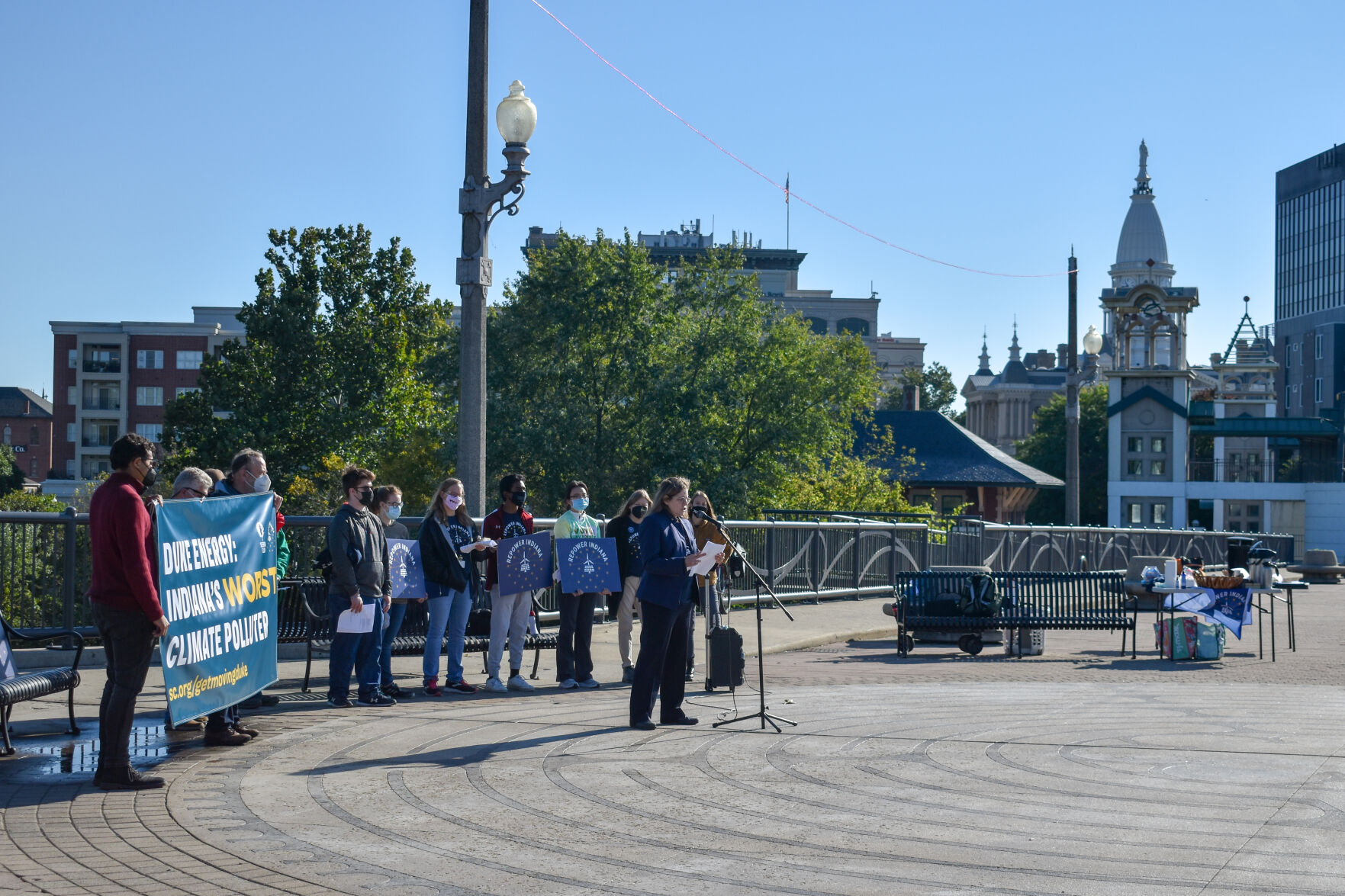 10/16/21 "Get Moving Duke" Rally Takes Over Pedestrian Bridge, Representative Chris Campbell and crowd